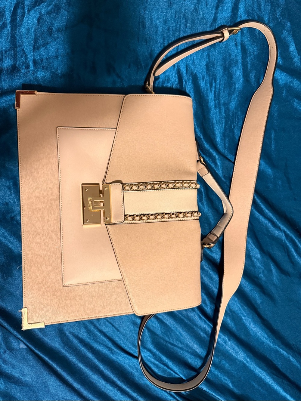 Aldo Blush Pink Structured Leather Tote with Gold Chain Accent